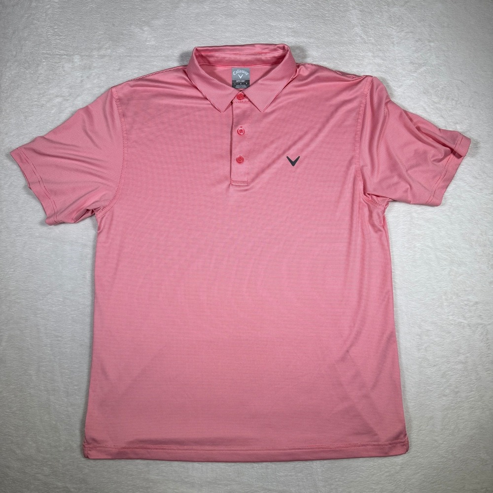 Callaway Opti‎ Dri Pink Stripe Golf Polo Shirt Mens Large Short Sleeve